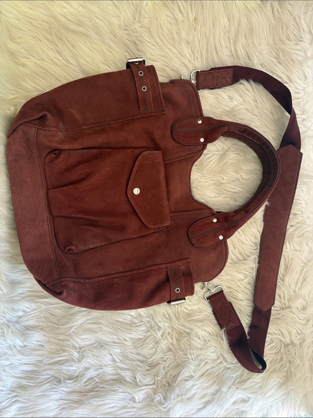 Kooba Suede Shoulder Bag in Deep Brown